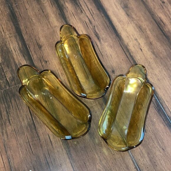 Set of 3 Amber Glass Vintage Banana Split 🍌 Dishes Multipurpose Soap Dish Trays - Picture 4 of 4